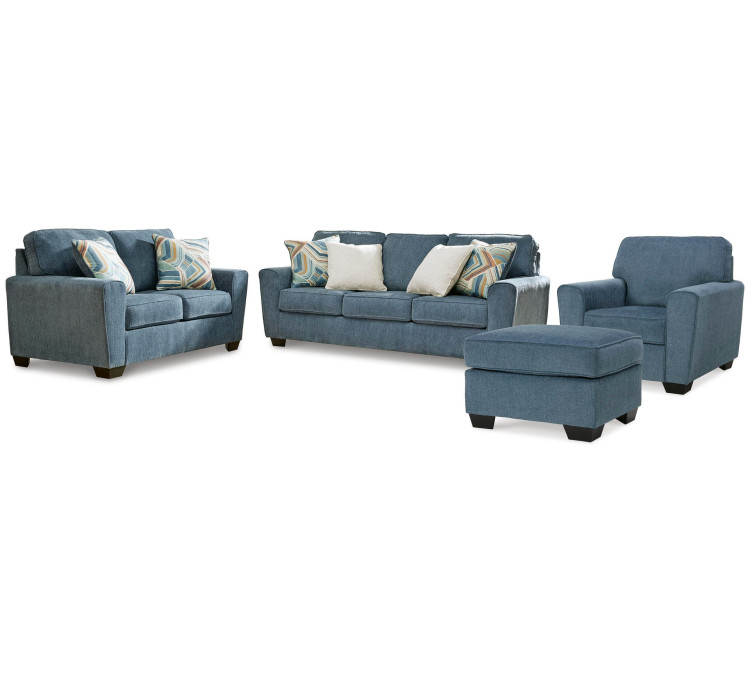 Cashton Sofa, Loveseat, Chair and Ottoman - Blue