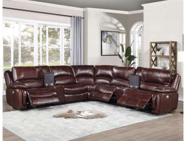 Denver Dual/Power 6/Piece Leather Sectional - Brown