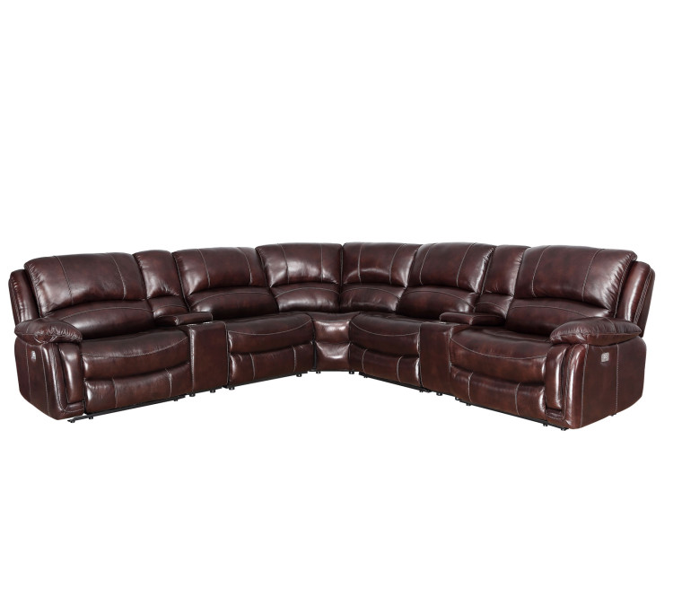 Denver Dual/Power 6/Piece Leather Sectional - Brown