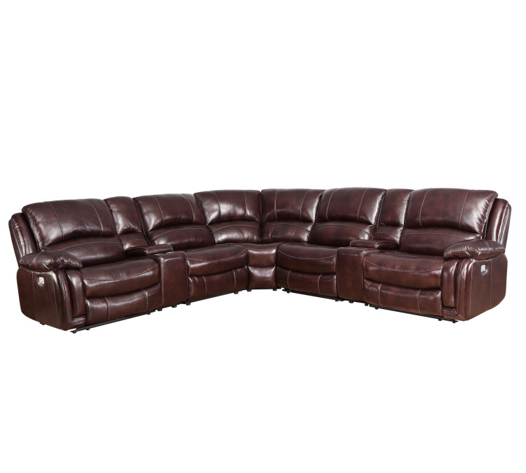 Denver Dual/Power 6/Piece Leather Sectional - Brown