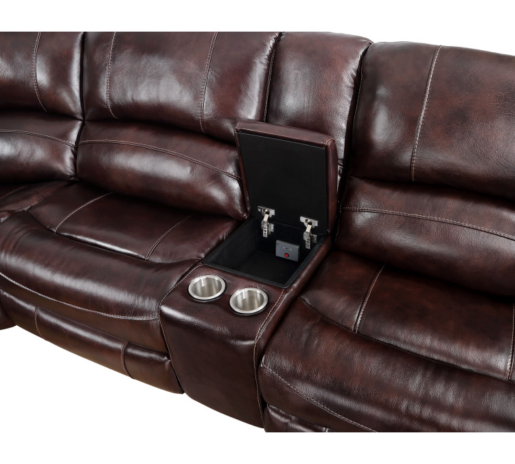 Denver Dual/Power 6/Piece Leather Sectional - Brown
