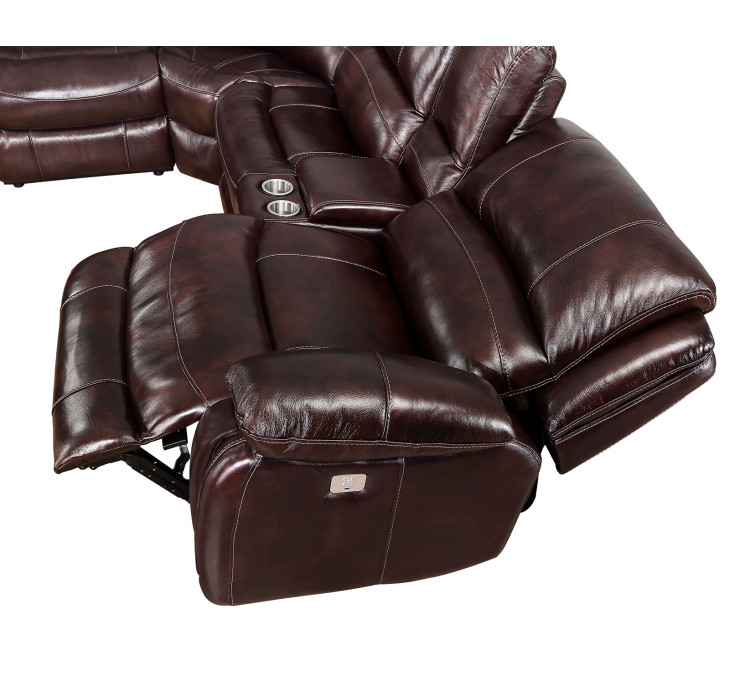 Denver Dual/Power 6/Piece Leather Sectional - Brown