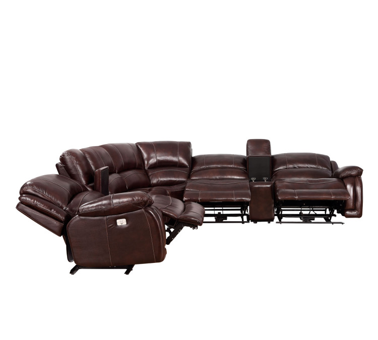 Denver Dual/Power 6/Piece Leather Sectional - Brown