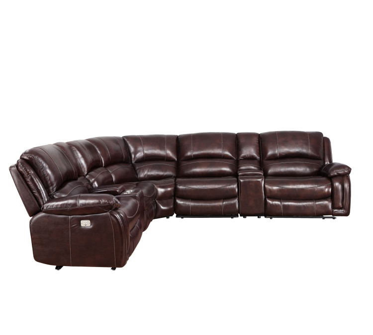 Denver Dual/Power 6/Piece Leather Sectional - Brown