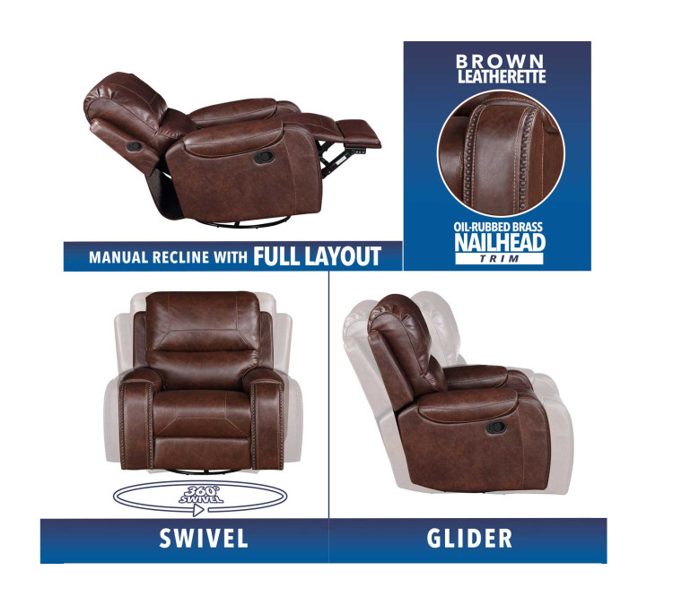 Keily Recliner, Manual Swivel, Glider - Brown