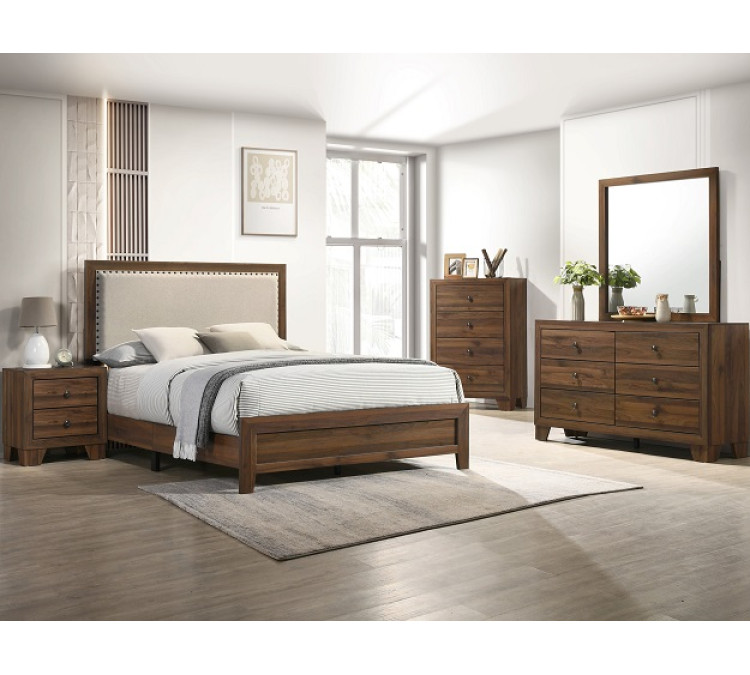 MILLIE UPHOLSTERED BED GROUP - Brown