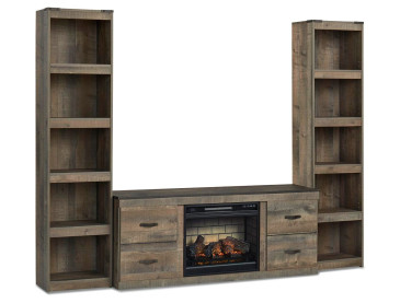 Trinell 3-Piece Entertainment Center with Electric Fireplace - Brown