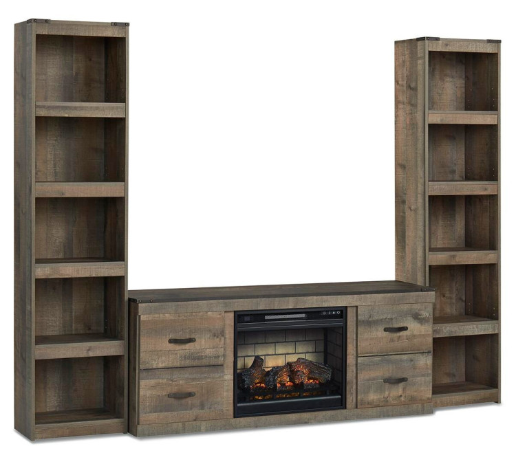 Trinell 3-Piece Entertainment Center with Electric Fireplace - Brown