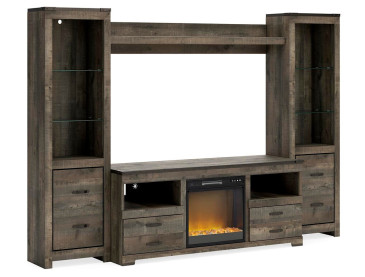 Trinell 4-Piece Entertainment Center with Electric Fireplace - Brown