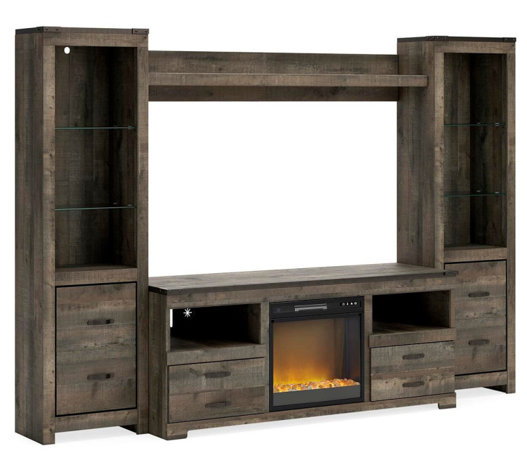 Trinell 4-Piece Entertainment Center with Electric Fireplace - Brown