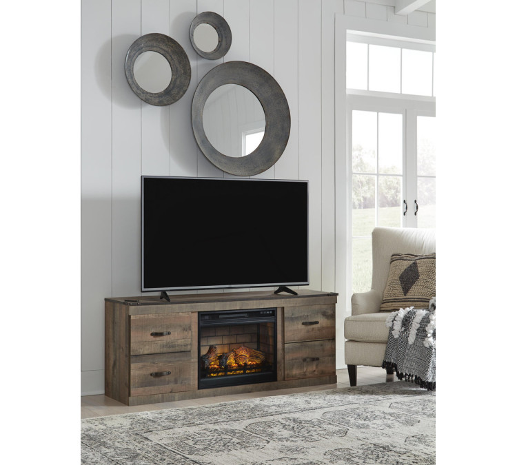 Trinell TV Stand with Electric Fireplace - Brown