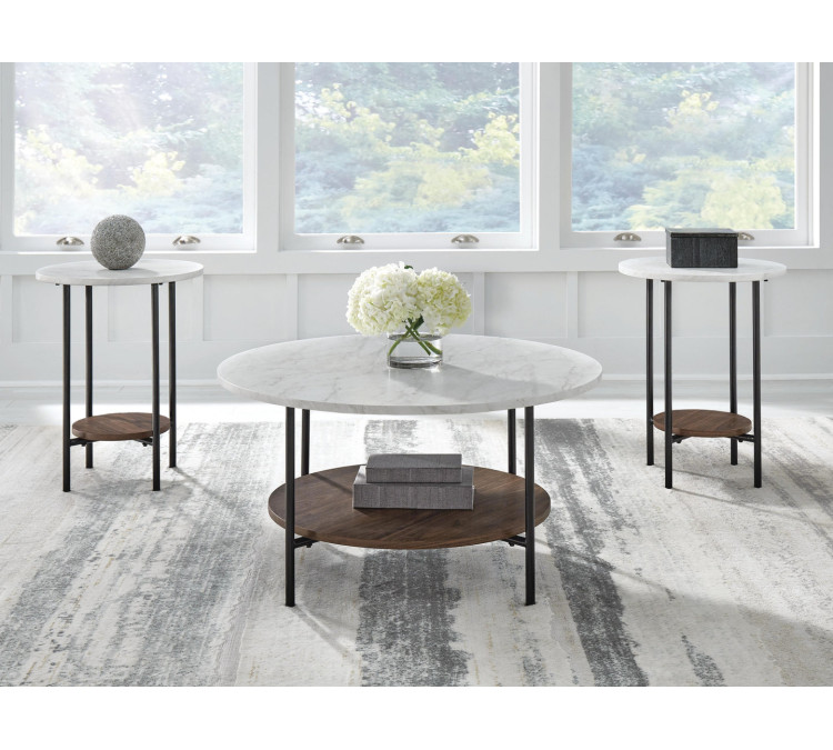 Wrenwich Table (Set of 3) - Brown/Black/White