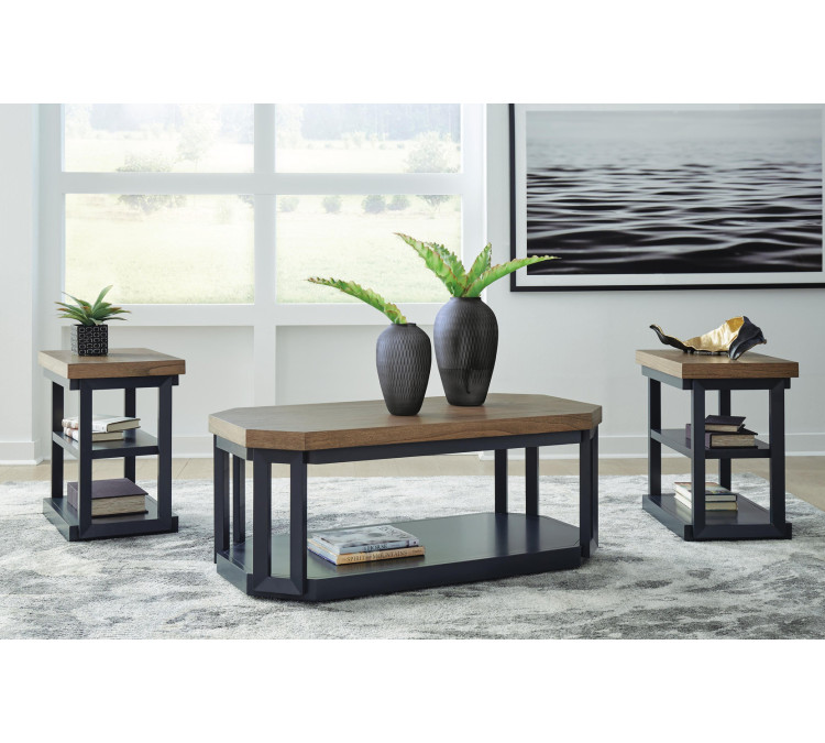 Landocken Table (Set of 3) - Brown/Blue
