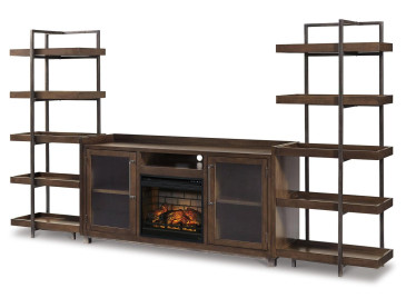 Starmore 3-Piece Wall Unit with Electric Fireplace - Brown/Gunmetal