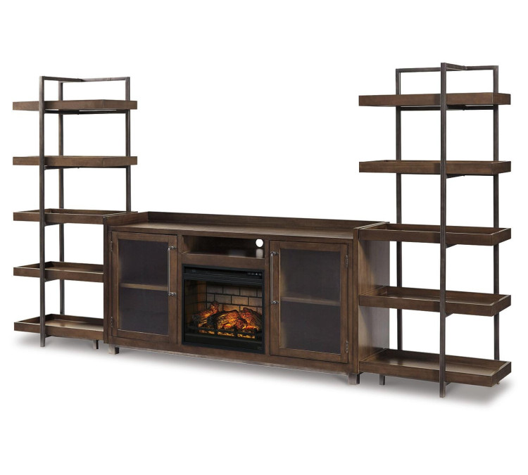 Starmore 3-Piece Wall Unit with Electric Fireplace - Brown/Gunmetal