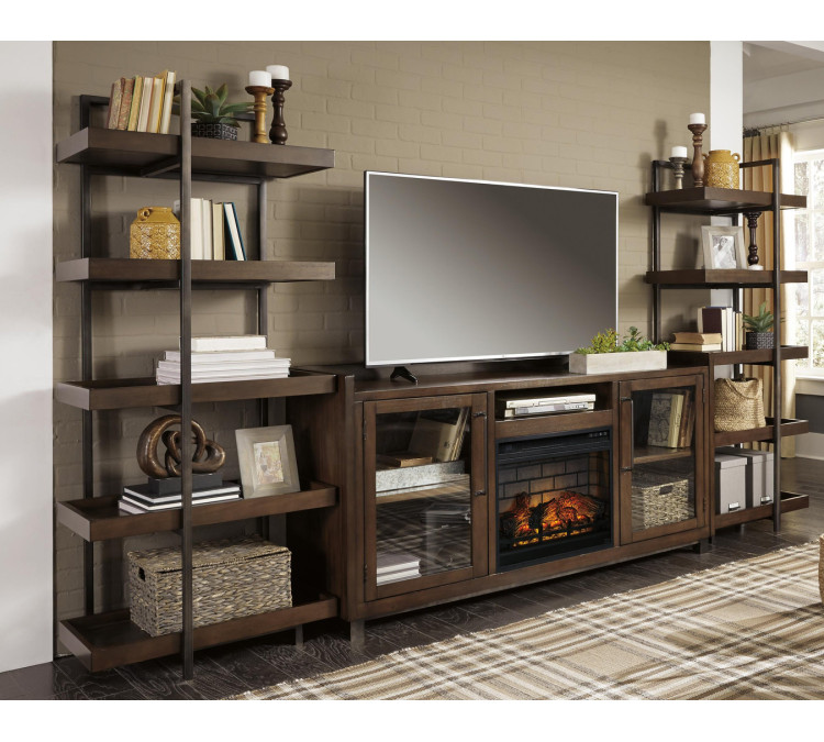Starmore 3-Piece Wall Unit with Electric Fireplace - Brown/Gunmetal