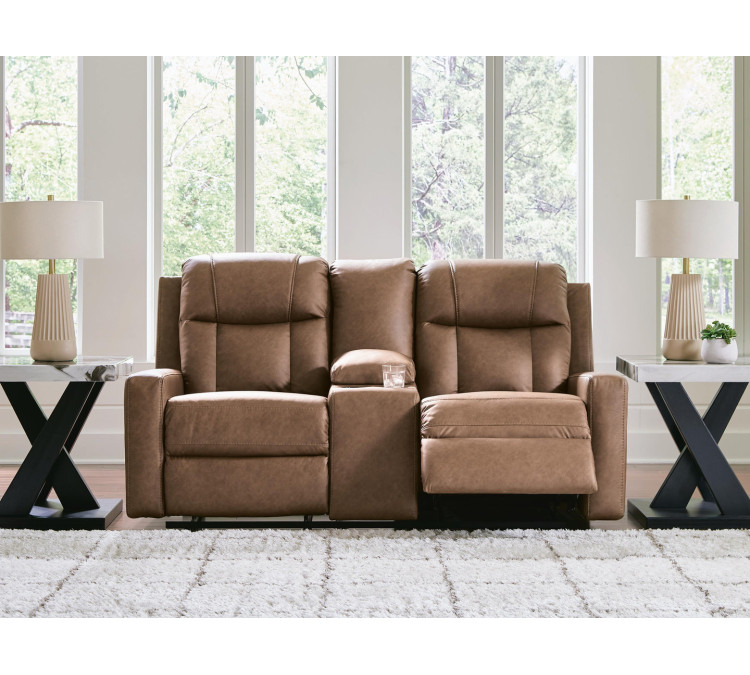 Mackmenville Reclining Loveseat with Console - Caramel
