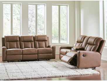 Mackmenville Reclining Sofa and Reclining Loveseat with Console - Caramel