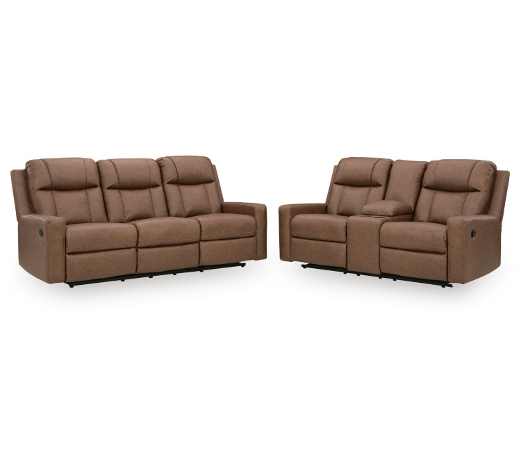 Mackmenville Reclining Sofa and Reclining Loveseat with Console - Caramel