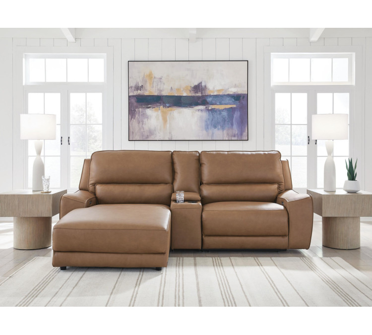 Silverbrooke 3-Piece Power Reclining Sectional with Chaise - Caramel