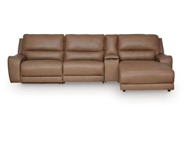 Silverbrooke 4-Piece Reclining Sectional with Chaise and Storage Console - Caramel