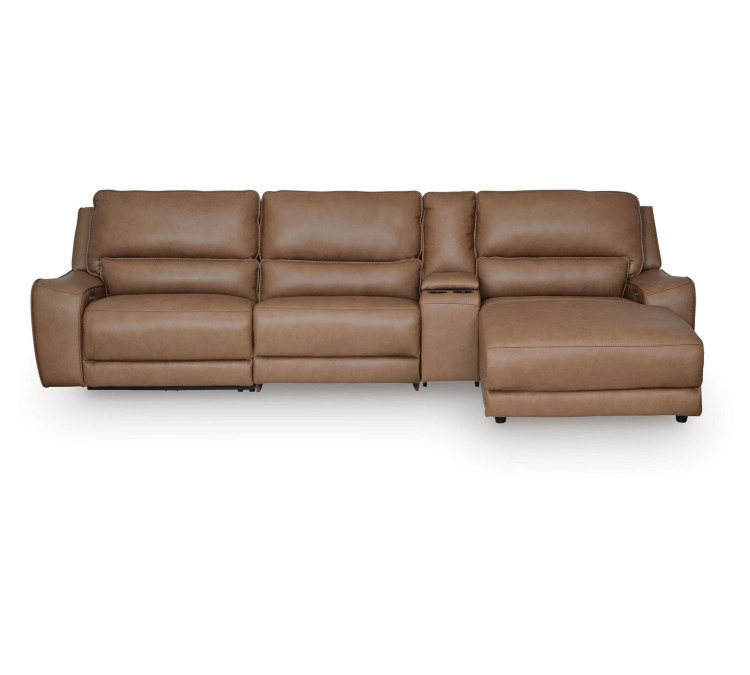 Silverbrooke 4-Piece Reclining Sectional with Chaise and Storage Console - Caramel