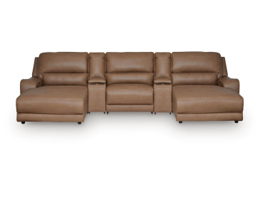 Silverbrooke 5-Piece Reclining Sectional with Double Chaise and Storage Consoles - Caramel