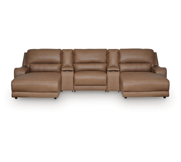 Silverbrooke 5-Piece Reclining Sectional with Double Chaise and Storage Consoles - Caramel