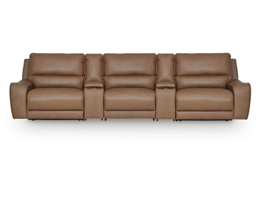 Silverbrooke 5-Piece Reclining Sectional with Storage Consoles - Caramel