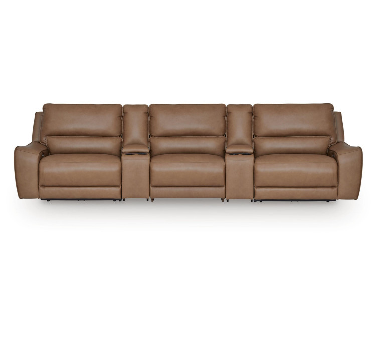Silverbrooke 5-Piece Reclining Sectional with Storage Consoles - Caramel