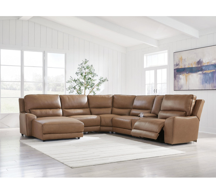 Silverbrooke 6-Piece Power Reclining Sectional with Chaise - Caramel