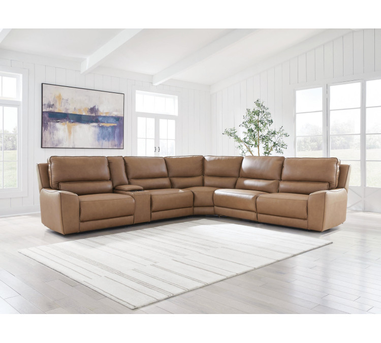 Silverbrooke 6-Piece Reclining Sectional with Storage Console - Caramel