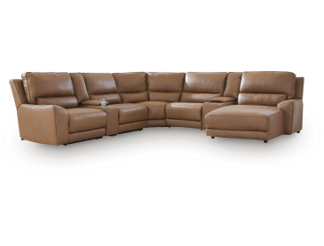 Silverbrooke 7-Piece Reclining Sectional with Chaise and Storage Consoles - Caramel