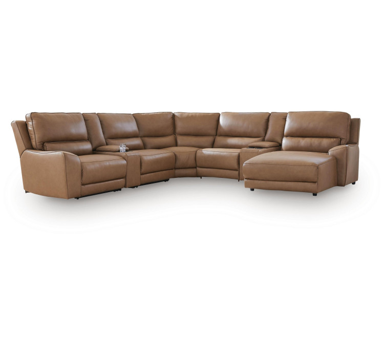 Silverbrooke 7-Piece Reclining Sectional with Chaise and Storage Consoles - Caramel