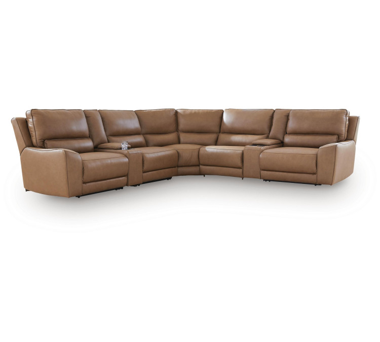 Silverbrooke 7-Piece Reclining Sectional with Storage Consoles - Caramel