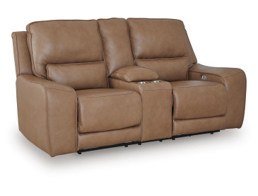 Silverbrooke Power Reclining Loveseat with Console - Caramel