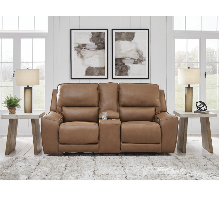 Silverbrooke Power Reclining Loveseat with Console - Caramel