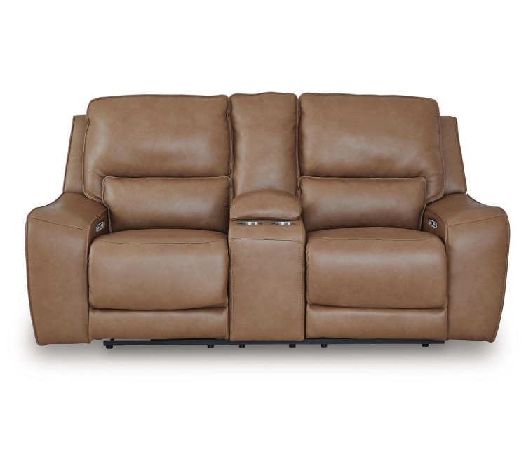 Silverbrooke Power Reclining Loveseat with Console - Caramel