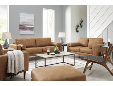 Telora Sofa, Loveseat, Chair and Ottoman - Caramel