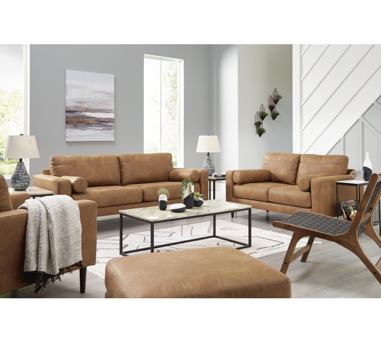 Telora Sofa, Loveseat, Chair and Ottoman - Caramel