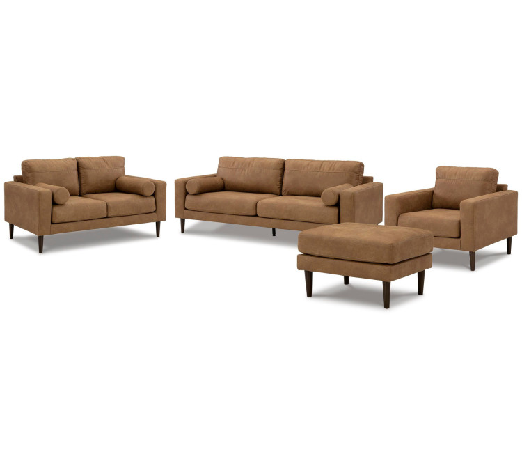 Telora Sofa, Loveseat, Chair and Ottoman - Caramel