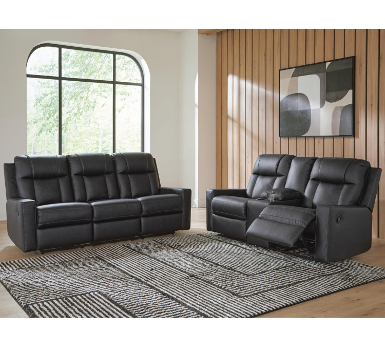 Mackmenville Reclining Sofa and Reclining Loveseat with Console - Carbon