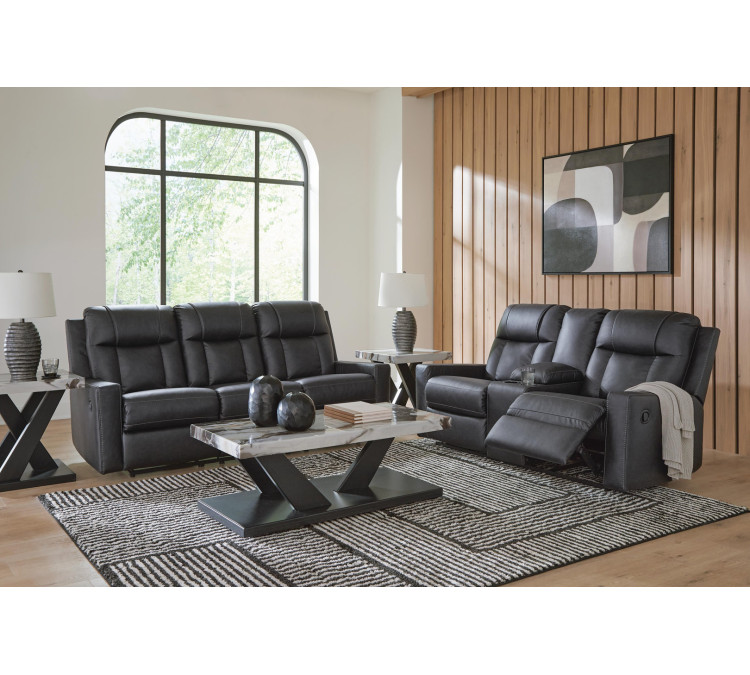 Mackmenville Reclining Sofa and Reclining Loveseat with Console - Carbon