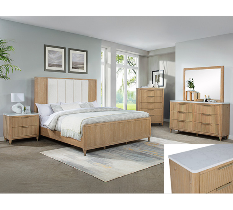 KARA BEDROOM GROUP - QUEEN / Cerused Natural