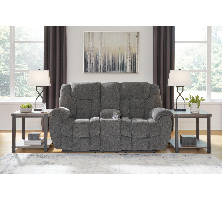 Foreside Reclining Loveseat with Console - Charcoal
