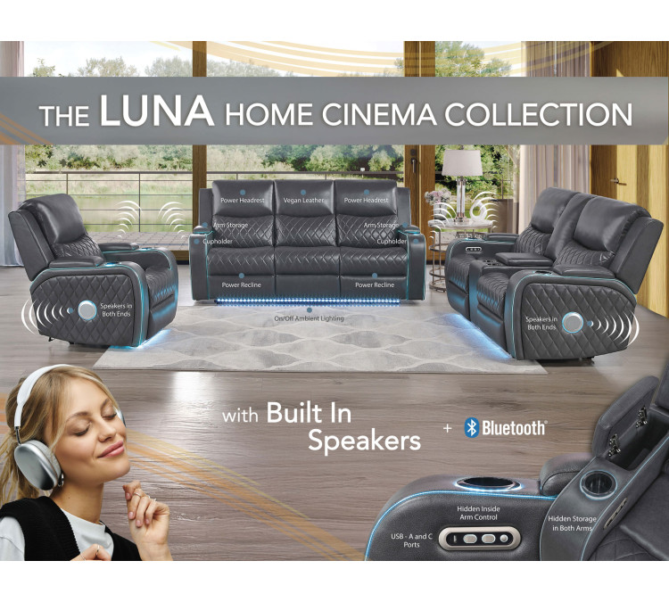 Luna Home Cinema Power Reclining - Charcoal