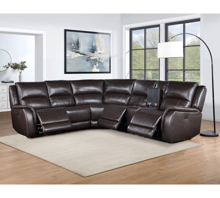 Alexandria Leather 6/Piece Power Reclining Set - Chocolate