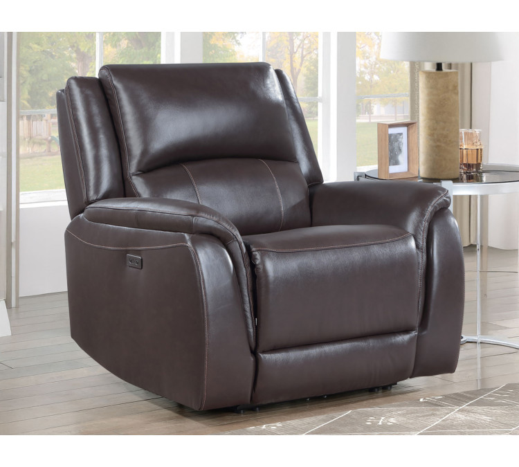Alexandria Leather Power Recliner - Chocolate