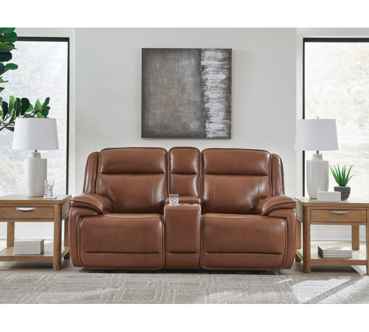 Healy Pier Power Reclining Loveseat with Console - Chocolate