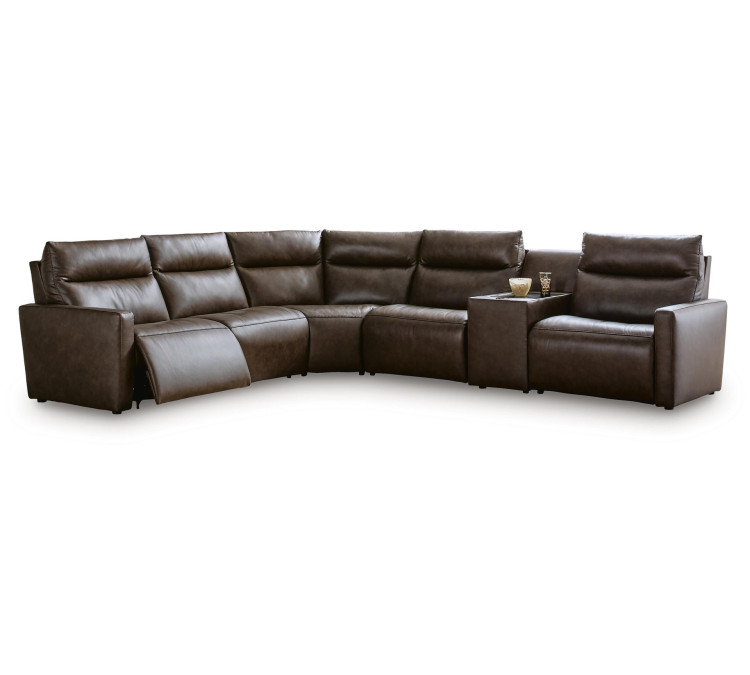 ModZ 6-Piece Power Reclining Sectional with Audio Console - Chocolate